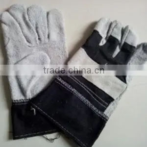 Cow Boy Cow Split Leather Glove, Blue Jeans Fabric thumbnail-1