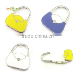 Epoxy Handbag Shape Padlock Handbag Purse Hook, Foldable Bag Holder For Tables With Big Crystal Wholesale thumbnail-1