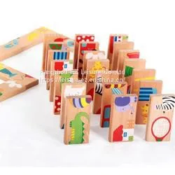 Animal Pattern Wooden Building Blocks Puzzle Toys Colored Dominoes for Kids thumbnail-2