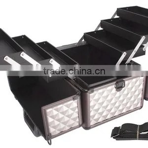 Diamond Textured Pattern 6 Extendable Trays Aluminum Professional Makeup Artist Cosmetic Storage Carrying Travel Train Case thumbnail-4