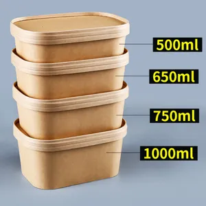 Disposable Paper Bowl Heatable Kraft Food Bowl Rectangular Kraft Bowl 32oz thumbnail-4