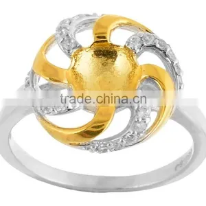 Two Tone Rhodium Plated Ring Earring Set thumbnail-2
