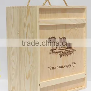 New Arrive Pine Wood Wine Box Wooden Wine Box 4 Bottles Accept Custom thumbnail-3