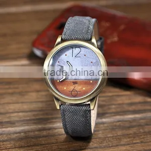 Bronze Women Copper Denim Strap Quartz High Quality Wrist Watch thumbnail-2