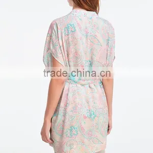 Wholesale Sexy Short Sleeves Women Bride Elegant 100% Viscose Digital Printing Woven Rayon Sleep Robes thumbnail-2