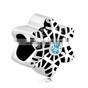 Christmas Gift Filigree Snowflake Blue Birthstone Star Charm Bracelet Silver Bead Birthday Stone Crystal Snowflake Bead thumbnail-1