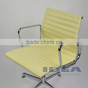 Replica Charles Low Back Ribbed Meeting Chair - Cream White Color Genuine Leather thumbnail-6