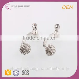 E73379K03 Rhinestone Princess Accessories Earrings Clasp Double Sided Silver Plated Ball Shiny Stud Earring thumbnail-2