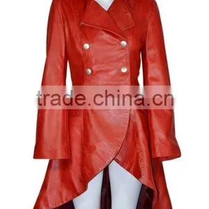 Ladies Edwardian Red Gothic Style Lace Back Soft Lambskin Real Leather Jackets thumbnail-1