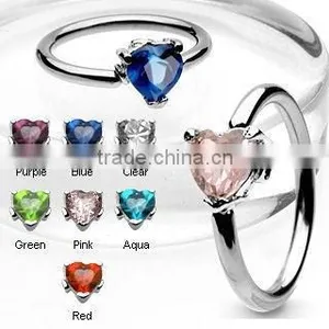14g Heart CZ Gem Captive Bead Rings Body Piercing Jewelry thumbnail-1
