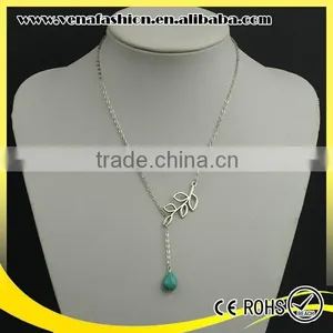 Leaf Water Drop Bead Thick Chain Silver Necklace Designs thumbnail-1