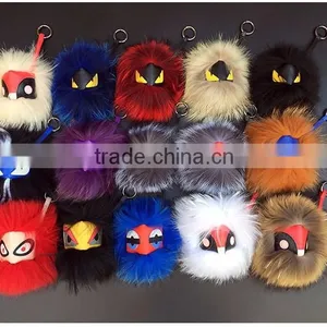 Real Fur Monster Pom Pom Fur Balls Doll Ball Pom Pom Keychain thumbnail-1