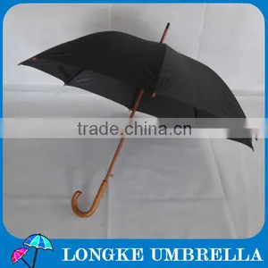 60cm Black Color Auto Open Wooden Shaft Straight Umbrella thumbnail-1