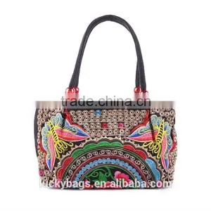 Embroidery Flower Pattern Handbags Women Hot Selling Bag Cheap Hmong Bag Wooden Beads Women Handbag thumbnail-1