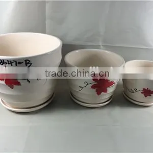 4 Pieces Different Size Ceramic Flower Pot With Cute Painting Maple Leaf thumbnail-3