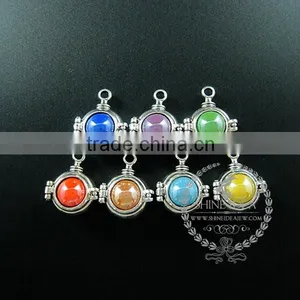 22mm Round Setting Silver Platd Steam Punk Blue,orange,green,purple,sky Blue and Champage Ceramic DIY Pendant Charm 1830068 thumbnail-1