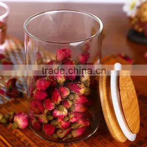 Wholesale Heat Borosilicate Kitchen Glass Jars With Wooden Lid QM3370 thumbnail-5