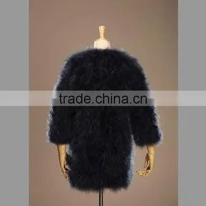 Soft Simple Elegant Dark Blue Turkey Fur Coat thumbnail-3
