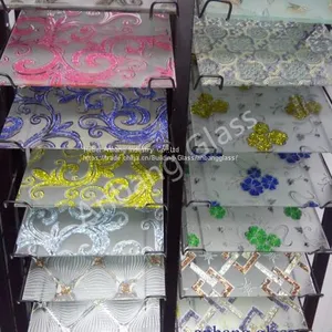 Ice Acid Etched Glass With Flower Designs, Decorative Art Glass thumbnail-1