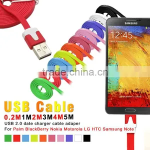 1m 2m 3m USB Flat Noodle Cable for Samsung HTC IPhone 6 5 4S thumbnail-1