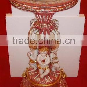 Adorable Cherubs Designed Porcelain Handicraft Small Round Table, Home Decorative Porcelain Art Table thumbnail-1