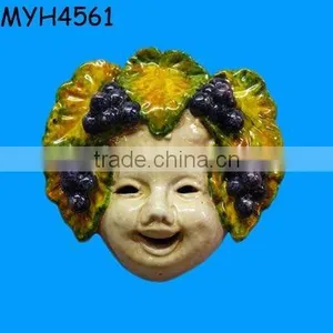 A Sweet, Handmade and Hand Painted Italian Ceramic Mask Adorned With Grapes thumbnail-1