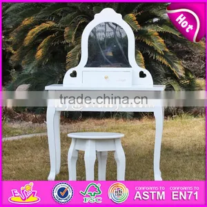 2017 New Design Youth Bedroom White Solid Wooden Dressing Table Chair W08H072 thumbnail-3