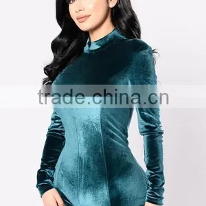 Women Velvet Romper Long Sleeve 95% Polyester 5% Spandex Stretch Velvet Designer Suits Designs Short Jumpsuit For Women thumbnail-3