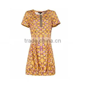 New Fashion Europe Style Ladies' Close Fit Printed Zip-up Short-sleeved Old Fashion Dresses thumbnail-2