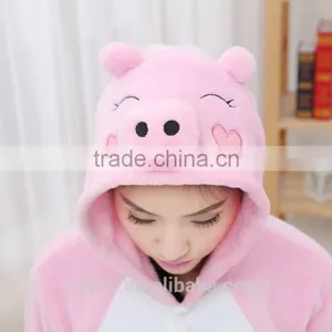 Coral Fleece Cartoon Adult Animal Jumpsuit Animal Pajamas Jumpsuit Pink Pig Design thumbnail-3