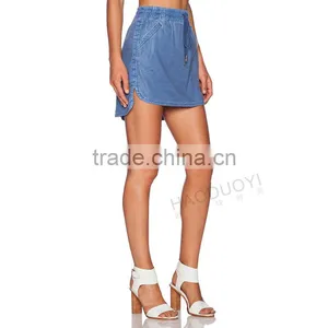 MGOO New Arrival Custom Made Denim Casual Mini Skirts For Women Blue Straight Tie Up Skirts 15144B543 thumbnail-4