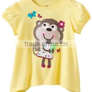 Fashion Girls New Yellow With Cute Monkey Pattern Cartoon T-shirts Children's Summer Tops thumbnail-1