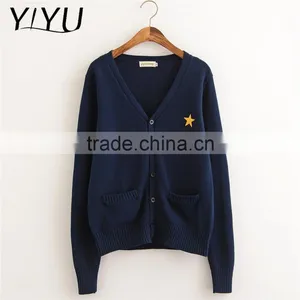Custom Hot Sale Men Dark Blue Thick High School Uniform Cardigan Sweater thumbnail-3