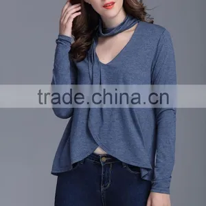 Top Sell Women Clothes 2017 Summer Front Short and Long Back Blouse thumbnail-5