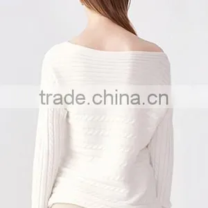 Factory Wholesale Wide Neck Cotton Knit Pattern Pullover Sweater Design for Women thumbnail-4