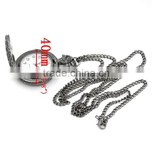 1PC Gunmetal Necklace Chain Hollow Round Quartz Pocket Watch 85cm(33-1/2"),Bulk thumbnail-1