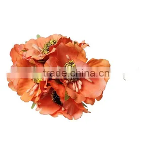 Terylene Artificial Chrysanthemum Flower Decoration Millinery Orange 11.0cm(4 3/8"), 2 Bundles thumbnail-1