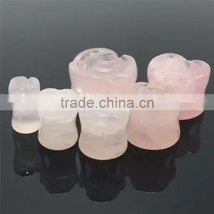 Rose Quartz Flower Shape Stone Plugs Rose Quartz Stone Expander Tunnel thumbnail-1
