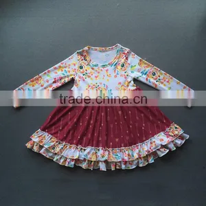 Wholesale Little Girls Frock Design Cotton Dress Long Icing Ruffle Sleeves Fall Clothes For Kids thumbnail-2