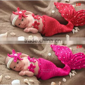 2017 Newborn Baby Knit Crochet Mermaid Headband Costume Photo Prop thumbnail-1