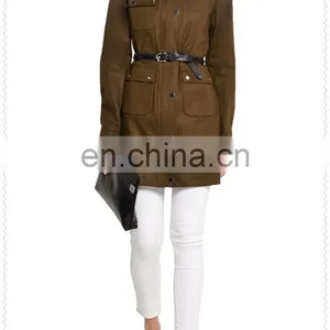New Arrival Loose Fit Army Green Canvas Western Coats Made in China thumbnail-4