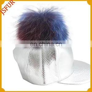 Three Colour Glaze White With Real Raccoon Fur Pompom Spring Hat thumbnail-1