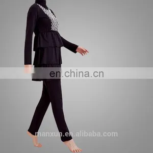 2017 Muslim Black Printing Pattern Women Swimming Suits Wholesale Plus Size Islamic Swimwear thumbnail-4