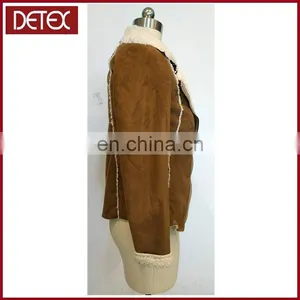 Brown Ladies Winter Short Suede Fleece Jacket thumbnail-2