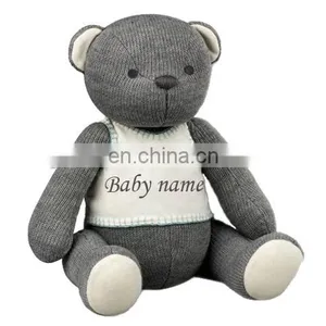 Baby First Teddy Bear in Grey Color With Baby's Name Knit Teddy Bear thumbnail-1