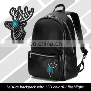 LED Flashlight PU Leather Soft Backpack School Bags for Teenagers thumbnail-3