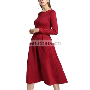 Latest Design Lady Casual Dress Red Fashion Long Sleeve Autumn Dress For Woman thumbnail-3