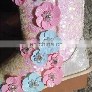 Aidocrystal New Designed Flower Women Bling Pink Sequins Wedge Heel Ankle Snow Boots thumbnail-5