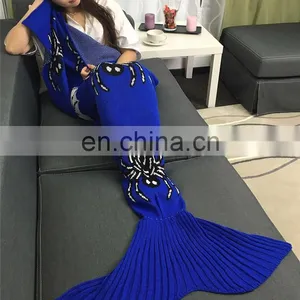 Funny Pattern Mermaid Tail Blanket Crocheted Knitting Wool For Adult Kid Sofa Bed Sleeping Bag thumbnail-1