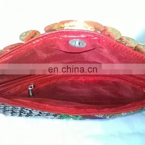 Trendy Rajasthani Zari Embroidered Traditional Indian Vintage Banjara Coin Clutch Tribal Ethnic Gypsy Clutch Handbag Pouch Bag thumbnail-3